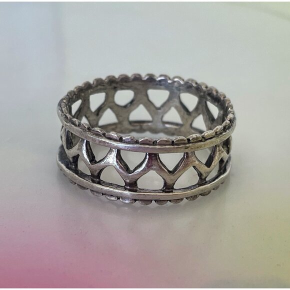 Vintage Sterling Silver Openwork Wide Band Ring Size 9 3/4 - Picture 7 of 9